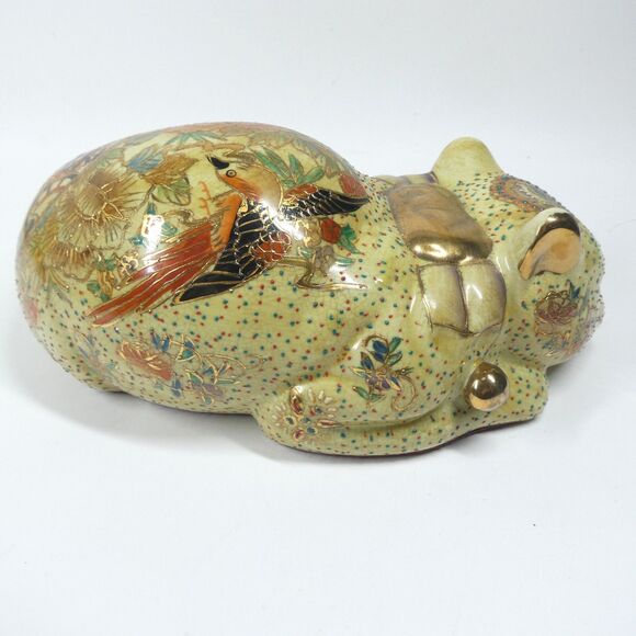 Royal Satsuma Japanese Porcelain Cat Figurine Sculpture 10" Vintage Handpainted - Picture 6 of 12